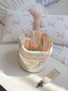 1个帆布抽绳圆筒化妆包，女士抽绳旅行化妆包，抽绳帆布水桶包，可爱碎花抽绳化妆包，大容量化妆品收纳包，旅行圆筒化妆包，洗漱包，女士帆布圆形手提包收纳包，手提包钱包收纳包，圆形化妆袋，水桶形化妆包 - 彩色 - 查看 10