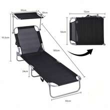 MIKOMIKA Tumbona de Playa Reclinables con Parasol Ajustable | Plegables y Portátiles | para Jardín, Terraza, Piscina o Camping | Aluminio Ligero y Tela Transpirable Resistente Exterior - SILLA-P90-NEGRO - Ver 2