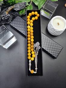 1 Set Of 33pcs 10mm Muslim Grey & White Beaded Bracelet (Prayer Beads), Black Gift Box Packaging, Middle Eastern Style, Customizable Religious Daily Prayer Bracelet, Suitable For Daily Prayer, Festival Gifts, Daily Wear, Self-Defense, Natural Black Zebra Stone Prayer Beads, Islamic Accessory, Muslim Prayer Beads - Grey - View 18