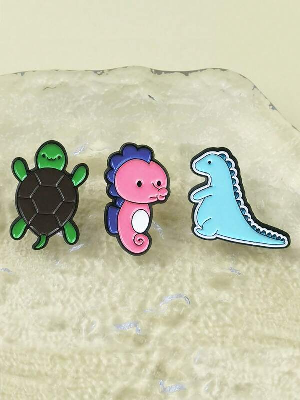 1pc Dinosaur, Turtle, Seahorse Element Pins/Pins For Backpack, Fun And Cute Pin/Button Pins, This Brooch Widely Used For Various Fashion Outfits, Bag Charms