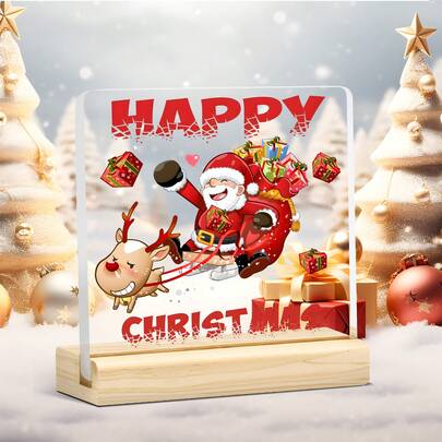 1 Tấm biển Acrylic hình ông già Noel vui vẻ để trưng bày trên bàn - Biển báo Giáng sinh vui vẻ dễ thương có đế gỗ, Đồ trang trí để bàn lễ hội để trang trí kệ quà tặng, Điểm nhấn lối vào lớp học, Trang trí Giáng sinh tại nhà, Trang trí bàn làm việc, Sinh nhật, Trang trí tiệc tùng, Đồ trang trí Giáng sinh, Trang trí phòng, Trang trí nhà cửa, Trang trí phòng khách, Trang trí phòng ngủ, Trang trí bàn làm việc, Quà tặng Giáng sinh, Trang trí nhà cửa