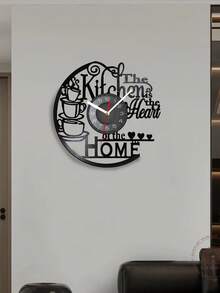 Minimalist Creative Coffee Imitation Record Time Art Wall Clock Decoration Wall Clock Home Kitchen Decoration Home Living Room Study Decoration Essential Bedroom Decoration Coffee Pattern Design Decorative Clock Silent Mute Clock 11.8 Inches, Punch-Free Installation Creative Gift Optimization, Kitchen Home Heart Inspired Vinyl Recording Clock. - Black - View 5