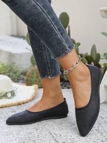 Women's Fashion Embroidered Mesh Pointed Toe Slip-On Flat Shoes, Comfortable, Lightweight, Elegant, Suitable For Autumn - Black - View 4
