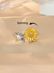 1PC Spinner Sunflower Rings For Women Stainless Steel Anti Anxiety Fidget Ring Wedding Jewelry Daily Wear Decoration