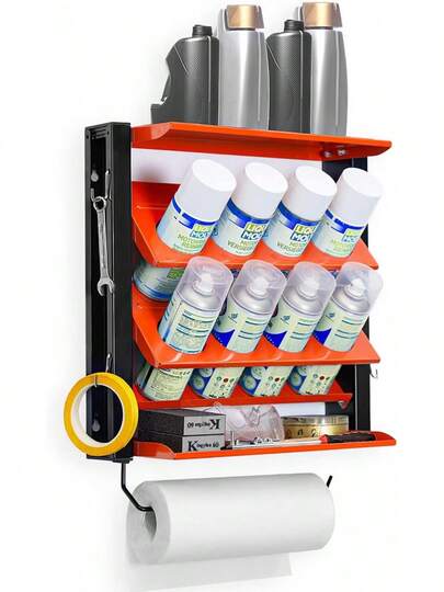 Estante de pared para latas de aerosol Ultrawall con soporte para toallas de papel, soporte de pared de acero para botellas de spray, estantería de montaje en pared de garaje, estantería de almacenamiento de utilidades, estantería de almacenamiento de herramientas, soporta hasta 100 libras