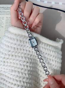 1pc Women's Rhinestone Case Minimalist Dial Elegant Fashion Quartz Watch Suitable For Everyday Decoration