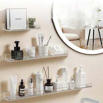 Estantería de baño, organizador de almacenamiento de maquillaje, estantes autoadhesivos sin taladro para pared, para cocina, baño, estante para champú, estante de ducha