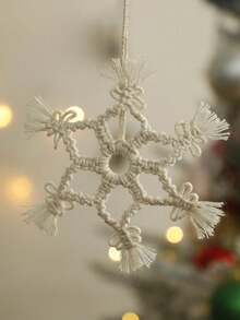 1 buc. Ornament Macrame țesut manual, fulg de zăpadă, stil boem, mini decorațiuni de Crăciun, potrivit pentru decorațiuni de petrecere de Crăciun acasă, agățat pentru bradul de Crăciun, decorațiuni pentru sufragerie și dormitor