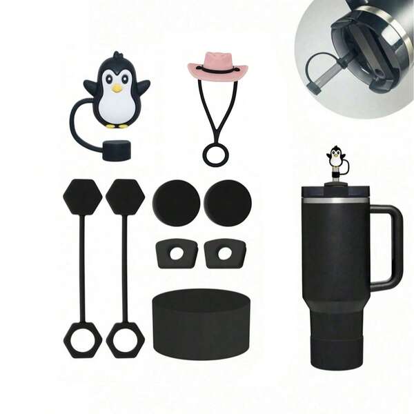7PCS/9PCSStanley Cup Accessories Set Including 6 Pcs Silicone Spill Proof Stopper, 2 Pcs Straw Cover Cap For 9-10 Mm Straws, 1 Pc Silicone Boot For Cup 40oz & 30oz Tumbler