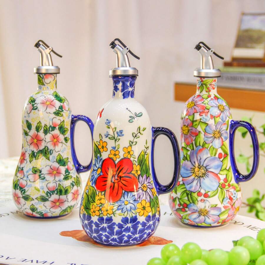 1 件优雅陶瓷油瓶，波兰乡村风格橄榄油瓶/醋瓶，多用途厨房用具，母亲节、圣诞节、万圣节、节假日、万圣节礼物的绝佳礼物 - 查看 1
