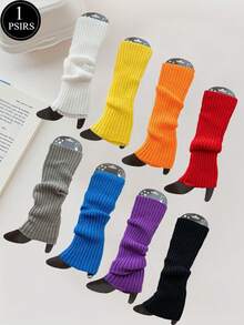 1 Pair Solid Color Knitted Leg Warmers, Y2K Style, Comfortable - Multicolor - View 1