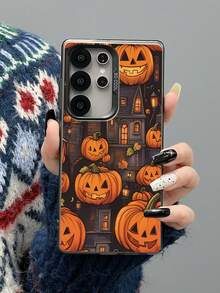 1 pieza Funda de teléfono a prueba de golpes con estampado de casa de calabaza de moda, compatible con la serie Galaxy A06/A16/A26/A35/A53/A54/A55/S23/S24/S25 ULTRA