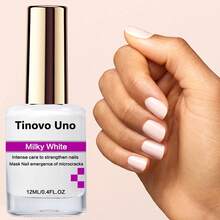 Tinovo Uno Milk White Nail Strengthener 12ml, Long-Lasting Shine Natural Quick Dry, Milky White For Healthy Nails