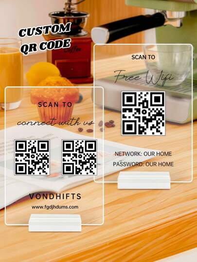 1pc Customized QR Code Logo, Personalized Business Review Logo, Customized Business Display Logo, Personalized QR Code Social Media Logo, Customized Menu Display Logo, Personalized Social Media Plaque, Customized Wifi Name And Password Display Board, Personalized Payment Business Sign, Business Logo, Salon Logo, Menu, Price List, Business Logo, QR Code Logo, Stylish, Simple, Unique Personalized Custom Gifts
