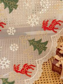 1pc Charming Christmas Candle Festival Embroidered Colorful Sheer Curtain With Rod Pocket Design For Easy Hanging, Perfect For Living Room & Bedroom Decor Curtains For Living Room Curtains For Bedroom, Festival Decoration, No Rod With Rod Pocket Design For Easy Hanging- Adjustable, Washable, Different Sizes Perfect For Bedroom, Canteen, Kitchen, Or Coffee Shop Decor, No Rod