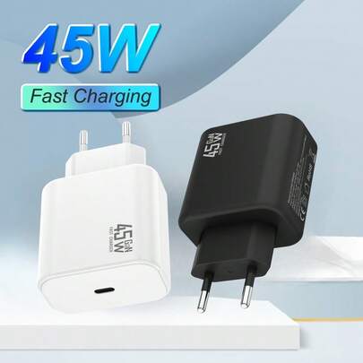 Bộ sạc nhanh Super GaN 45W, cổng USB-C, tương thích với Samsung Galaxy S25, S25+, S25 Ultra, S24, S24 Ultra, S23, S22, Tab S8, S9, S10, Z Fold6 và các dòng điện thoại 17/16/15 - Màu đen/trắng