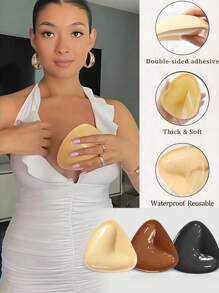 1 Par de Almofadas Adesivas Autoadesivas Dupla Face, Almofadas Adesivas para o Peito, Almofadas de Enchimento Reutilizáveis, Almofadas Invisíveis Grossas para Sutiã e Maiô Bikini, À Prova d'Água para Natação