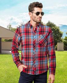 Mens Flannel Shirts Long Sleeve Dress Shirts For Men Casual Button Down Big And Tall Button Up Shirt - 焦橙色格子 - 查看 5