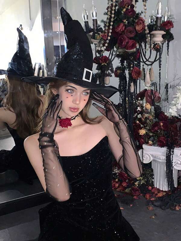 1pc Halloween Witch Hat, Wizard Hat, Black Magician Hat, Cosplay Costume Prop
