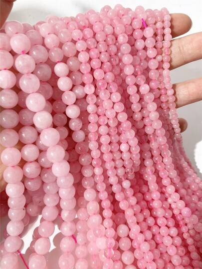 4 毫米、6 毫米、8 毫米、10 毫米天然玫瑰石英散珠，适合 DIY 珠宝制作、手链、项链