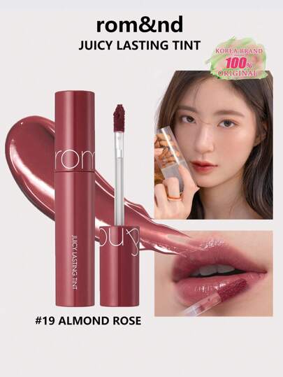 Rom&nd Romand 持久保湿唇彩 19号 杏仁玫瑰色 5.5克/0.2盎司，Romand 液体唇膏，水润光泽妆效，韩国唇彩，持久显色，MLBB（My Lips But Better，我的嘴唇，但更美），保湿，高显色度，打造自然透明妆效，日常唇彩，韩国化妆品，礼盒套装