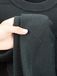 男士圆领商务休闲套头针织衫，适合秋冬季节，长袖上衣 - 墨綠色 - 查看 8