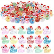 10/30 Stücke Weihnachts Mini Glitzer Enten, bunte, winzige, kleine Harz Enten zum Verstecken, Plastik Miniatur Enten Figuren für Heim Dekoration, Micro Garten, Heim Landschaft, Aquarium, Weihnachts Handwerk, Geschenke, Party Favors (Zufällige Farbe)