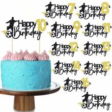 1 件闪光快乐 7-16 岁足球生日蛋糕装饰，适合 7 8 9 10 11 12 13 14 15 16 岁儿童，为 8 9 10 11 12 13 14 15 16 岁足球主题派对装饰 - 彩色 - 查看 3