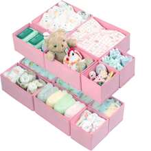 14-Pack Clothing Drawer Organizers - Fabric Baby Drawer Dividers, Foldable Washable Closet Storage Organizers - 3 Sizes For Underwear, Baby Clothes, Bras, Socks, Ties, Scarves, White