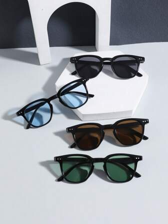 メンズファッショングラス 4ペア、アクリル素材、カジュアル小さめ長方形オーシャンスタイル、ブラック ファッショナブルグラス、バケーション、外出、コーディネートに最適