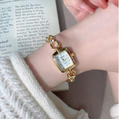 1 件女士水钻表壳简约表盘优雅时尚石英手表适合日常装饰