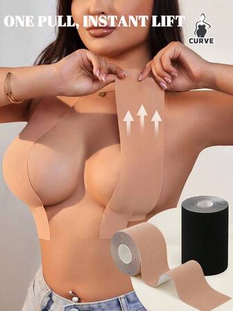 1 Roll Plus Size Boob Tape – Elastic Breathable Cleavage Lift Tape For Large Busts, Anti-Sagging & Uplifting, Cut To Any Shape, Invisible Nipple Covers For Wedding & Summer Dresses