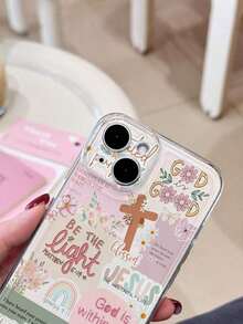 1pc Vintage Newspaper Patchwork Jesus God Slogan Floral Smiling Face Pattern Airbag Anti-Slip Soft Phone Case Compatible With Iphone 11/12/13/14/15/16 Pro Max Waterproof Shockproof Anti-Fall Scratch Resistant - 款式1(1pc) - 查看 4