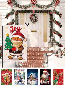 1 pieza Bandera de jardín navideña con Papá Noel y diseños navideños, de 30x45cm, bandera navideña de poliéster de doble cara con Papá Noel, hombre de jengibre, reno, muñeco de nieve, cachorro, para decoración navideña de patio, porche, jardín, hogar, sin asta