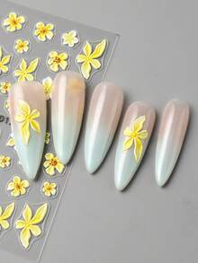 FULL BEAUTY 5D夏季指甲贴纸海滩鸡蛋花黄色花瓣图案贴花全息自粘滑块DIY美甲艺术用品和装饰品 - 彩色 - 查看 4