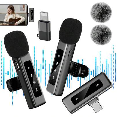 2 Packungen Typ-C kabellose Lavalier-Mikrofone mit eingebautem Rauschunterdrückung, tragbares Typ-C Ansteckmikrofon für Android Smartphones/Tablets, Streaming, Vlogging, Online-Meetings - kompatibel mit Smartphones und Tablets (keine externe Stromversorgung erforderlich), kabelloses Mikrofon