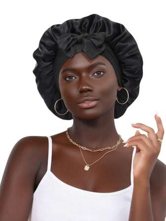 1 pezzo Rete per capelli elastica in seta liscia e colorata, rete per capelli per uso domestico quotidiano, cuffia da notte in seta raso, con fasce e foulard, adatta per donne e capelli naturali. Cuffia da notte in seta a doppio strato infusa di acido ialuronico, con fasce, adatta per donne e uomini con capelli ricci. Cuffia da notte in seta da donna, design a doppio strato, con fasce elastiche regolabili e fasce per capelli in seta con fiocco. Rete per capelli elastica e setosa per lo styling quotidiano, rete per capelli per la cura domestica.