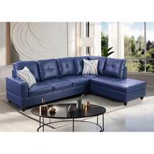 L-Shaped Sofa PU Leather Sectional Sofa Upholstered 2-Piece Sofa Set For Living Room With Recliner, Suitable For Various Homes/Offices And Small Apartments/Couch/Futon/Bean Bag/Furniture/Muebles Para Sala - Blue(Right) - 查看 6