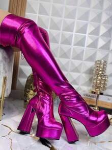 Women Over-The-Knee Boots - Hot Pink - View 2