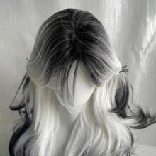 26-Inch Long Black And White Curly Waves Synthetic Hair Wig - Soft, Comfortable Rose Net, Perfect For Everyday, Parties, And Holidays, Realistic Texture, For Halloween Everyday Hairpiece | Stylish Hairpiece | Realistic Texture, Hair Wigs - Ombre - View 5