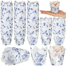 200 Pcs Chinoiserie Blue White Flower Tulip Cupcake Liners Paper Mini Baking Cups Cupcake Wrappers Muffin Liners For Wedding Tea Party Bridal Baby Shower Decoration