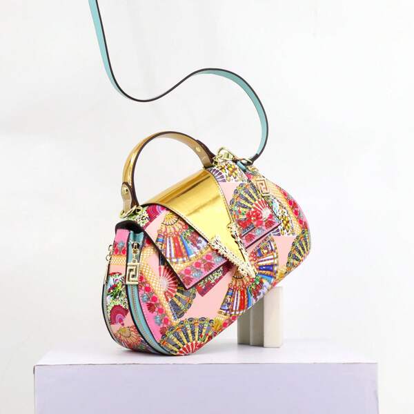 Spitzenprodukte Damen Umhängetasche Kontrastfarben Handtasche Damen Mode Designer Handtasche für Frauen Umhängetasche Europäischer und Amerikanischer exquisiter Blumendruck Damentasche Luxuriöse süße Farbabdeckung Tasche Qualitätsproduktion 30 cm