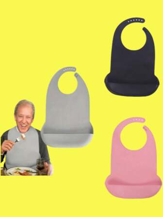 1Pc, Kitchen Adult Bibs For Men, Women, Silicone Food Bib, Elderly Silicone Adjustable Bib, Washable Adult Bibs With Crumb Catche, Eating Large Adult Feeding Bib, Waterproof Three-Dimensional Dirty Food Bib, Saliva Pocket Free Wash, Accessories,Bag,Organizer,Storage