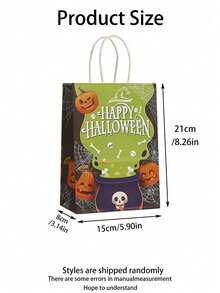 6pcs Halloween Kraft Paper Bags With Handles Gift Bags For Halloween Parties, Trick Or Treat, Halloween,Candy Gift Wrap Bags.Tua,Randomly Send Patterns