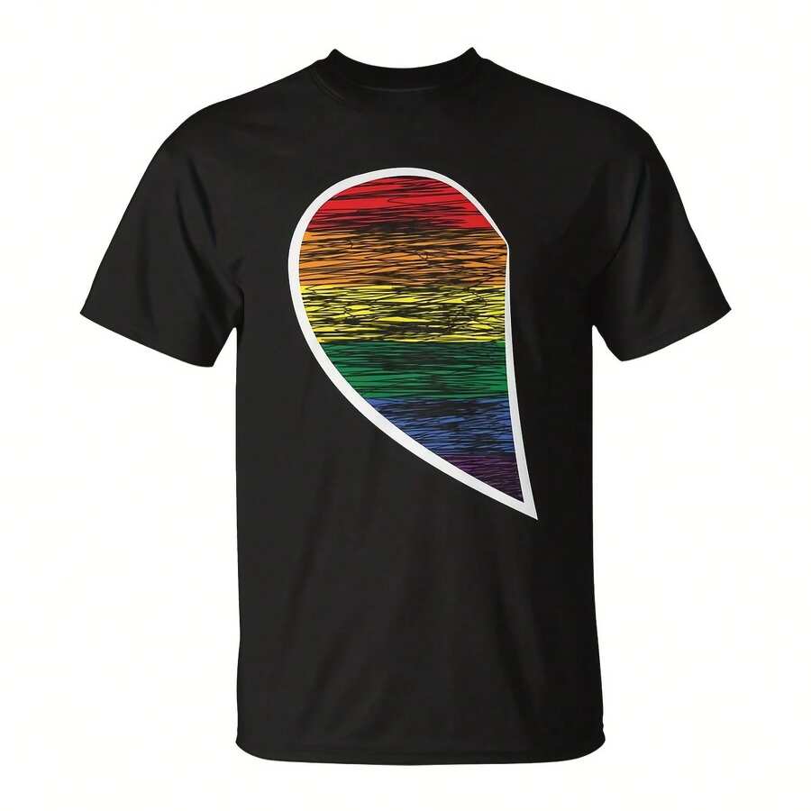 Halfheart Bt Gay Pride Lesbian Bal Ally Quote V2 Uni T-Shirt - 黑色8 - View 1