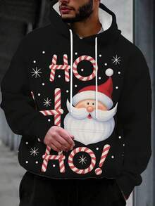 Christmas Men 3D Printed Novelty Pattern Hooded Long Sleeve Sweatshirt, Autumn/Winter Men Pullover Hoodie With Drawstring And Pockets