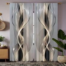 2pcs 2D Polyester Blackout Curtains, Filtering Sunlight, Machine Washable, Suitable For Bedroom, Living Room And Office, Home Decor - Multicolor - View 9