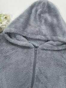 2024 Autumn/Winter New Arrival Hooded Plain Fuzzy Zipper Jacket, Plus Size Women
