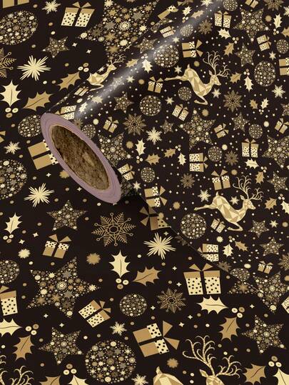 1 卷 + 43 厘米 * 500 厘米（17 英寸 * 16.4 英尺）+ 圣诞礼品包装纸 + 星空驯鹿圣诞夜，适用于圣诞礼物、节日装饰、派对布置、DIY 工艺品和其他礼品包装