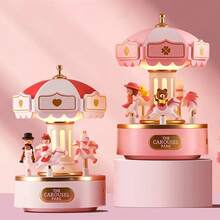 Caja de música de carrusel - Luz nocturna LED, rotador alimentado por USB, decoración navideña incorporada - Decoración del hogar para fiestas, regalo de cumpleaños/Día de San Valentín Árbol de Navidad, diseño festivo, luces decorativas de alta calidad, decoraciones recargables